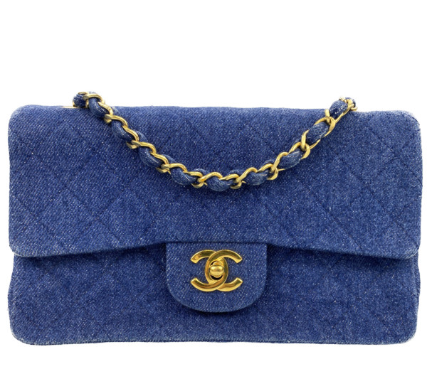 シャネル マトラッセ デニム レザー 23㎝ Wフラップ ブルー ショルダーバッグ