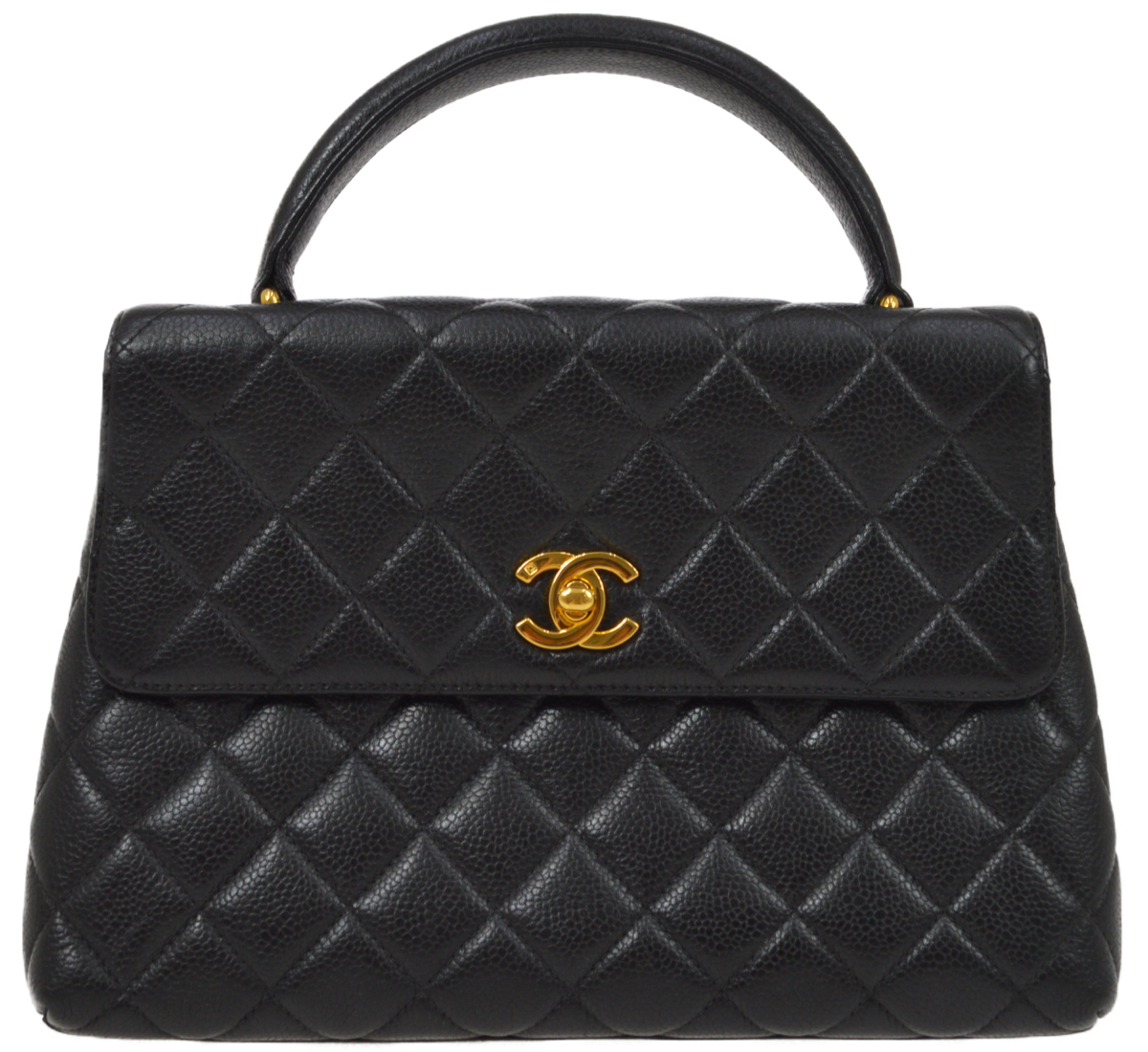 シャネル マトラッセ ケリー型 キャビアスキン ブラック ハンドバッグ