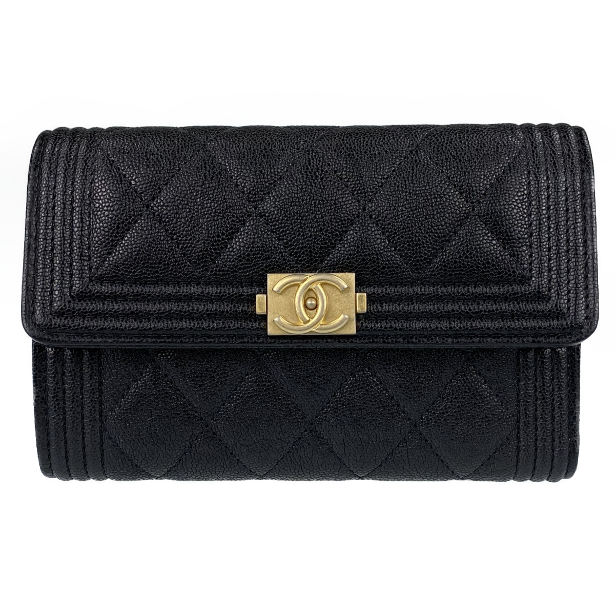 シャネル ボーイシャネル キャビアスキン フラップウォレット ブラック 財布