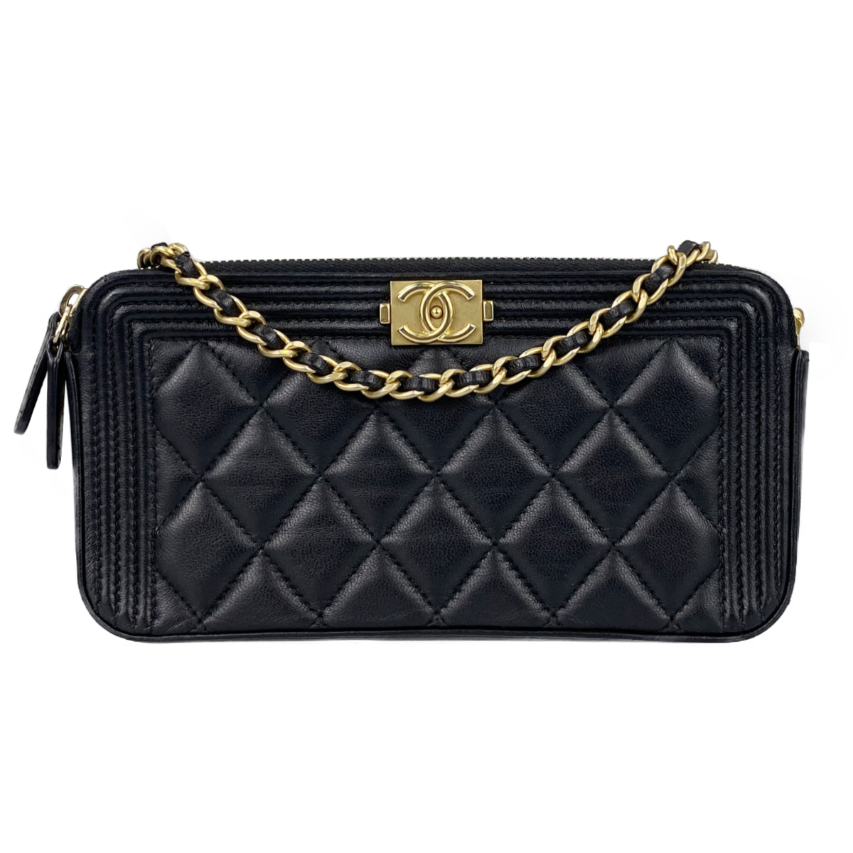 シャネル ボーイシャネル ラムスキン チェーンウォレット ブラック 財布