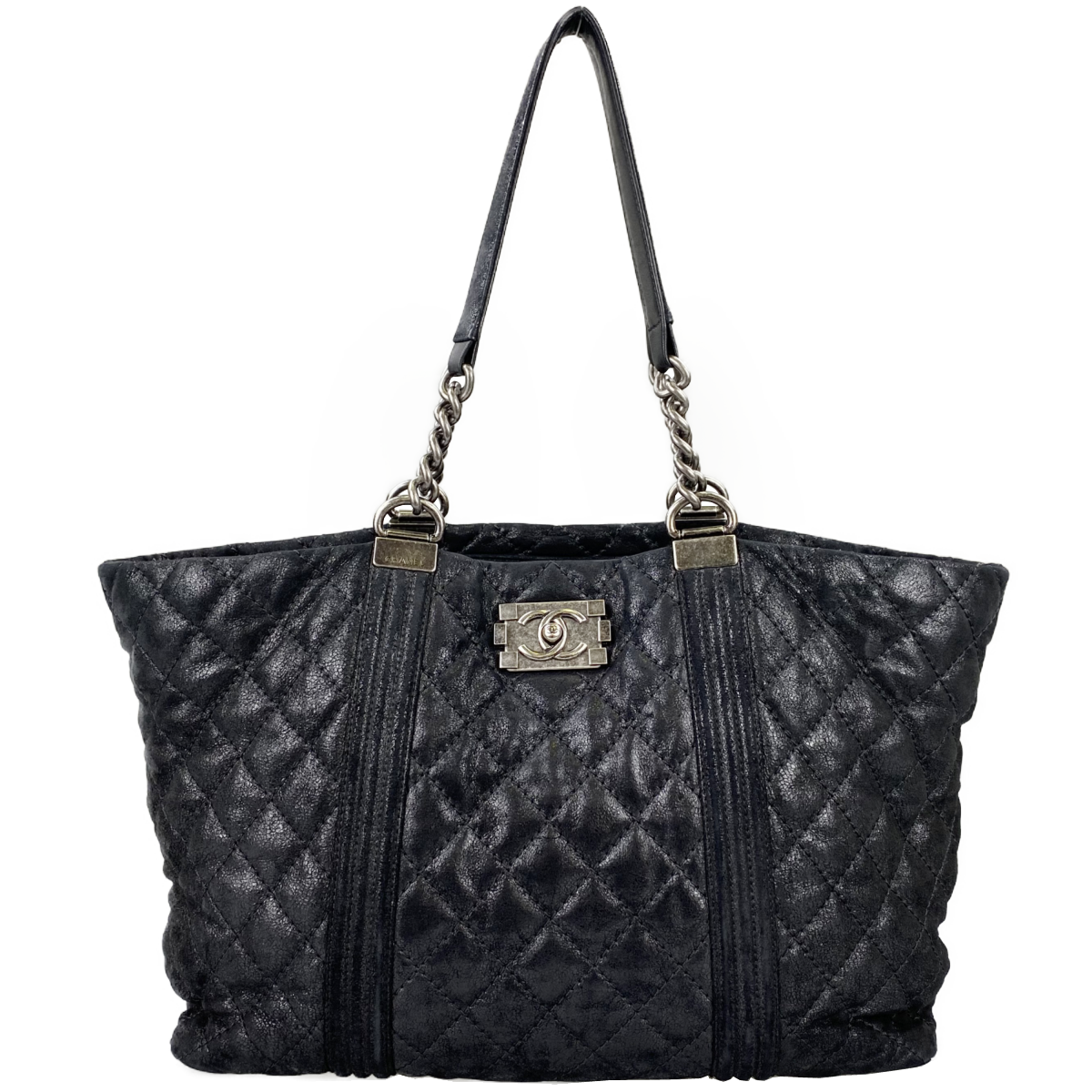 シャネル ボーイシャネル カーフスキン ブラックトートバッグ