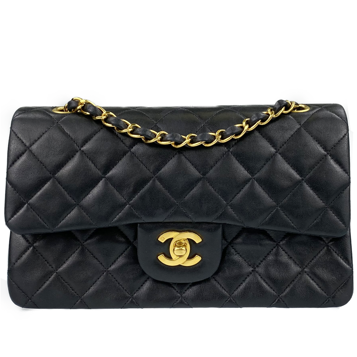 シャネル マトラッセ ラムスキン 23㎝ Wフラップ ブラック ショルダーバッグ