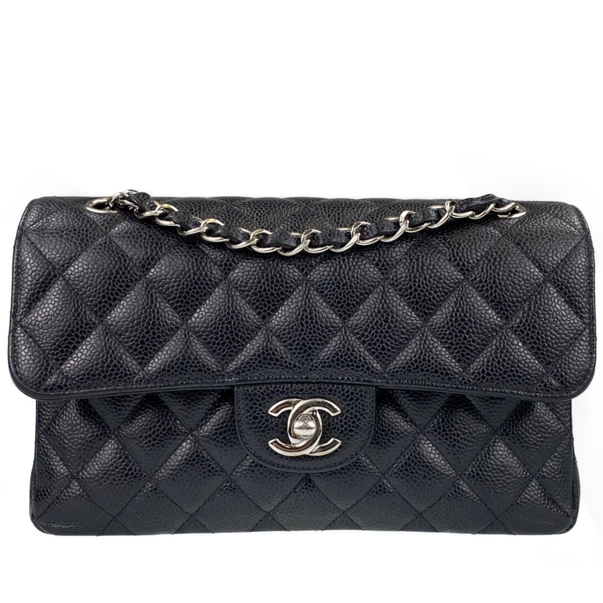 シャネル マトラッセ キャビアスキン 23㎝ Wフラップ ブラック ショルダーバッグ