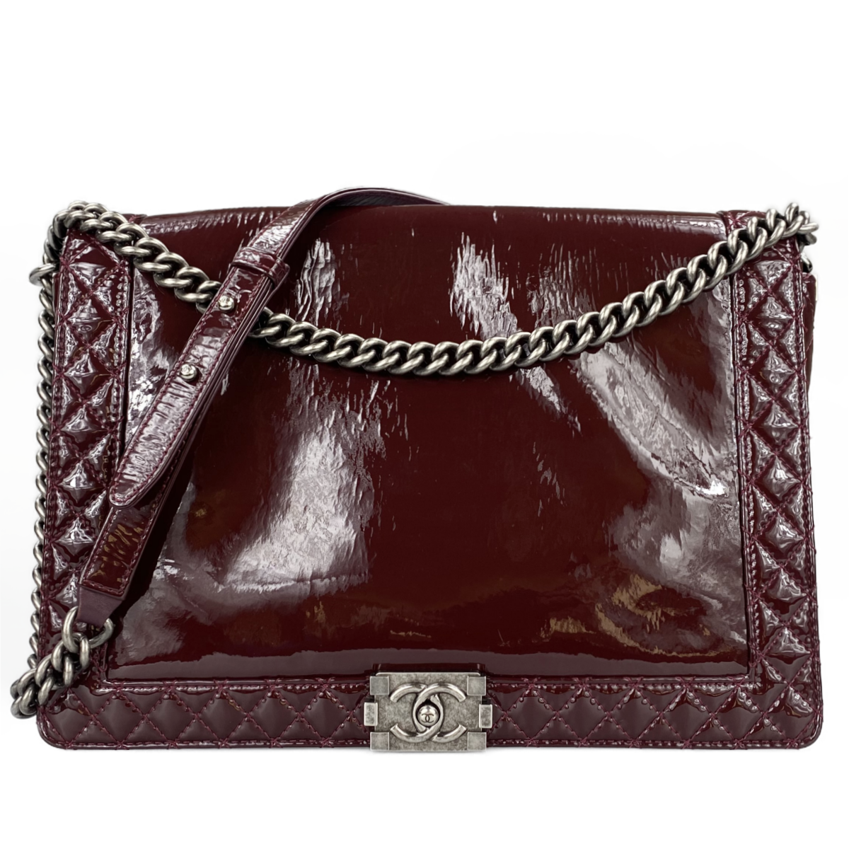 シャネル ボーイシャネル パテント ブラウン 2WAY ショルダーバッグ