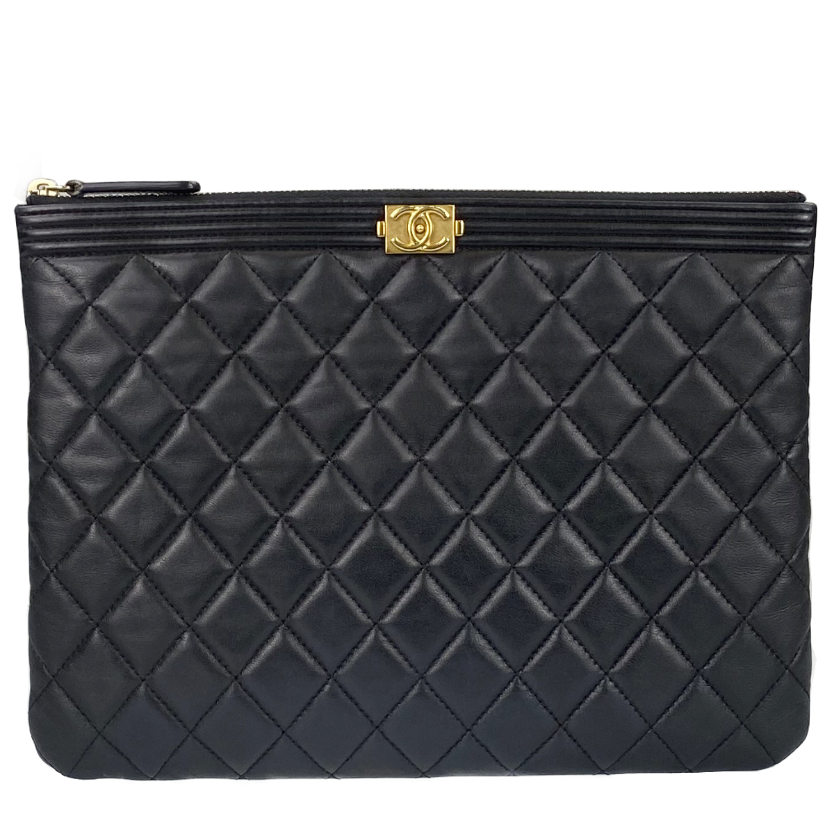 シャネル ボーイシャネル カーフスキン ブラック セカンドバッグ