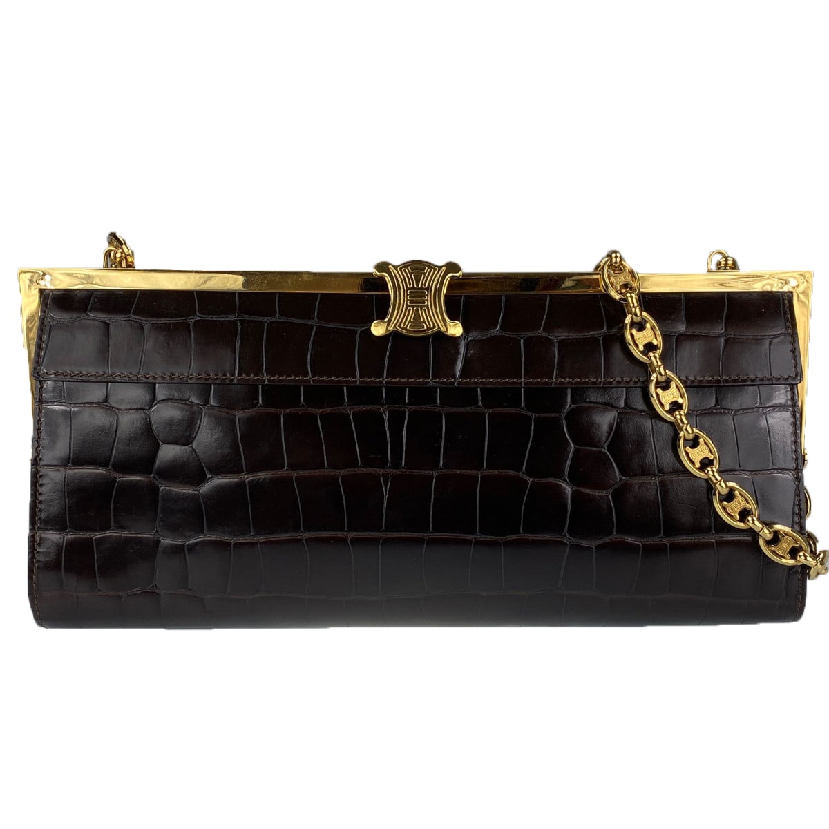 セリーヌ ブラゾン クロコ型押し ショルダーバッグ