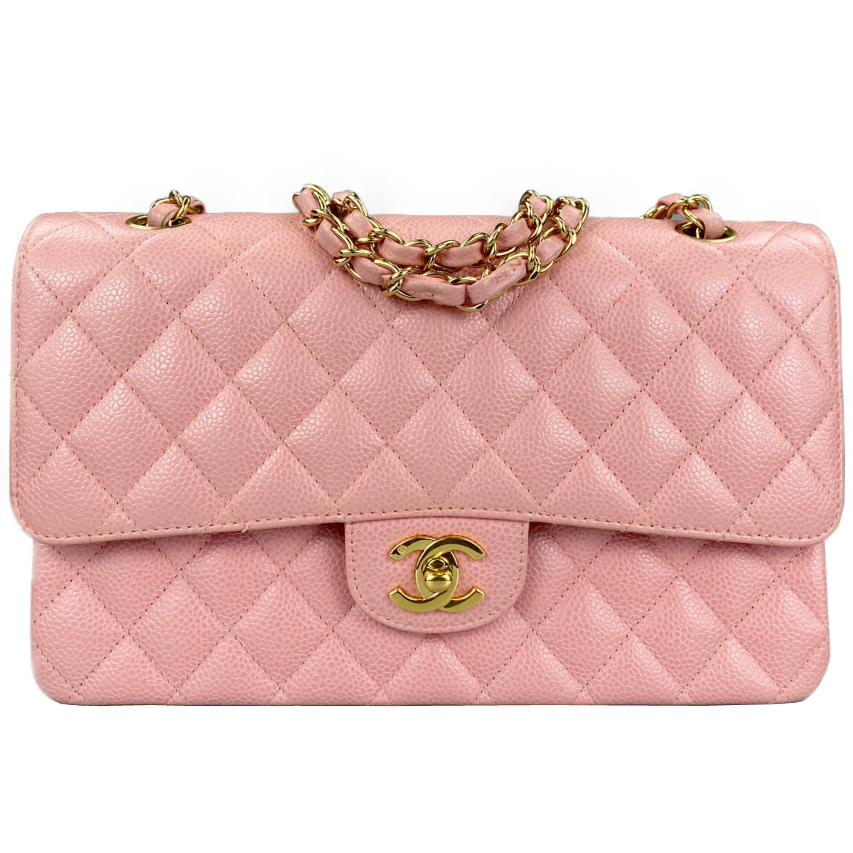 シャネル マトラッセ キャビアスキン 25㎝ Wフラップ ピンク ショルダーバッグ