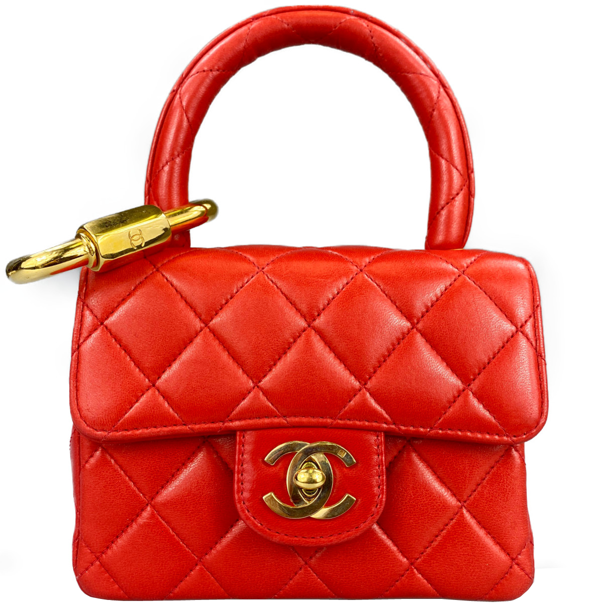 シャネル ミニマトラッセ 18㎝ ラムスキン レッド ハンドバッグ