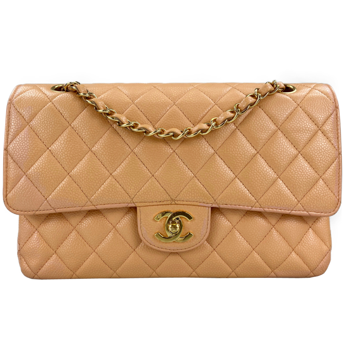 シャネル マトラッセ キャビアスキン 25㎝ Wフラップ ベージュ ショルダーバッグ