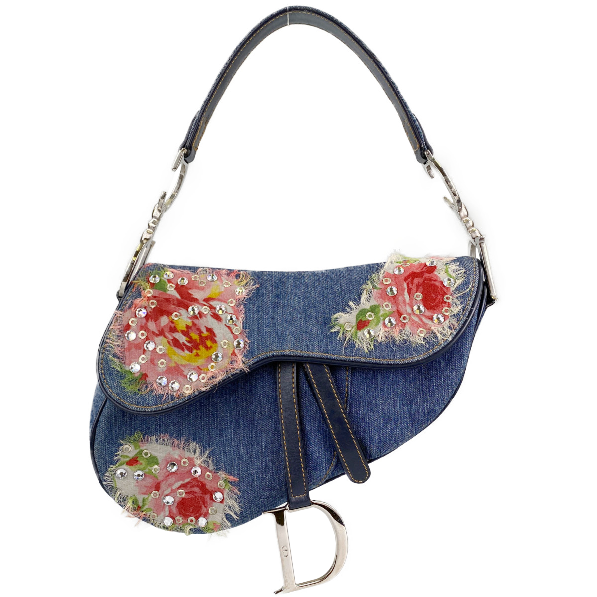 ディオール サドルバッグ デニム フラワー刺繍 ハンドバッグ
