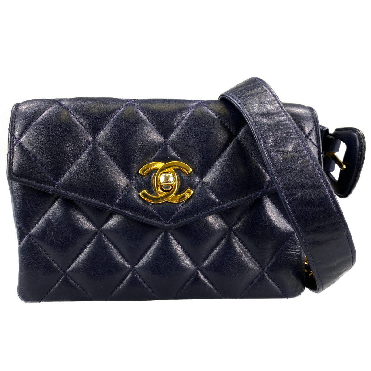 シャネル マトラッセ ラムスキン ネイビー ウエストバッグ