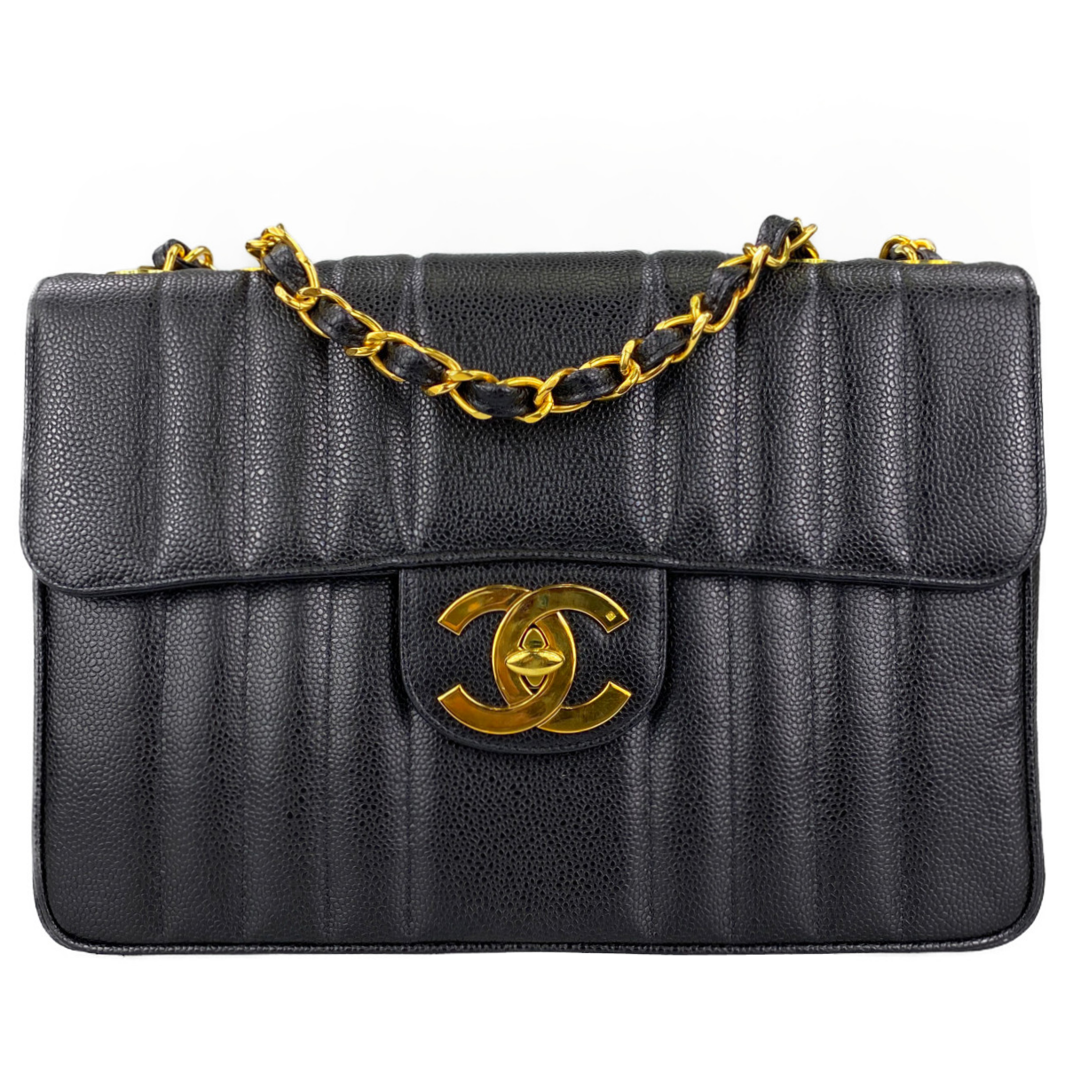 シャネル マドモアゼル キャビアスキン 30㎝ ブラック ショルダーバッグ