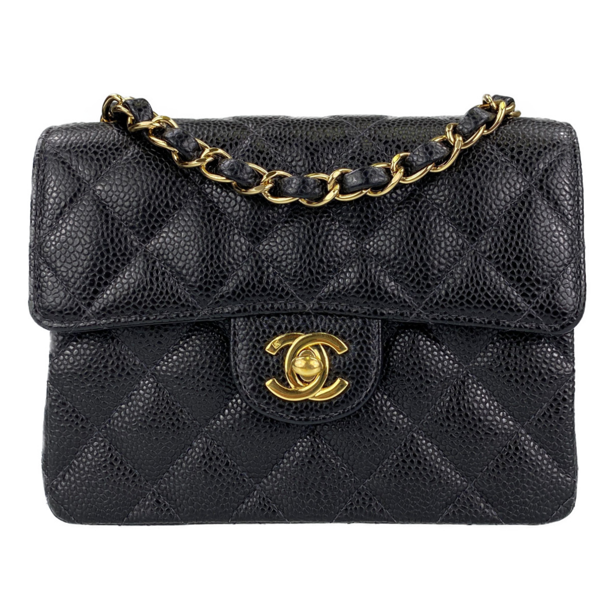 シャネル ミニマトラッセ 18㎝ キャビアスキン ブラック ショルダーバッグ