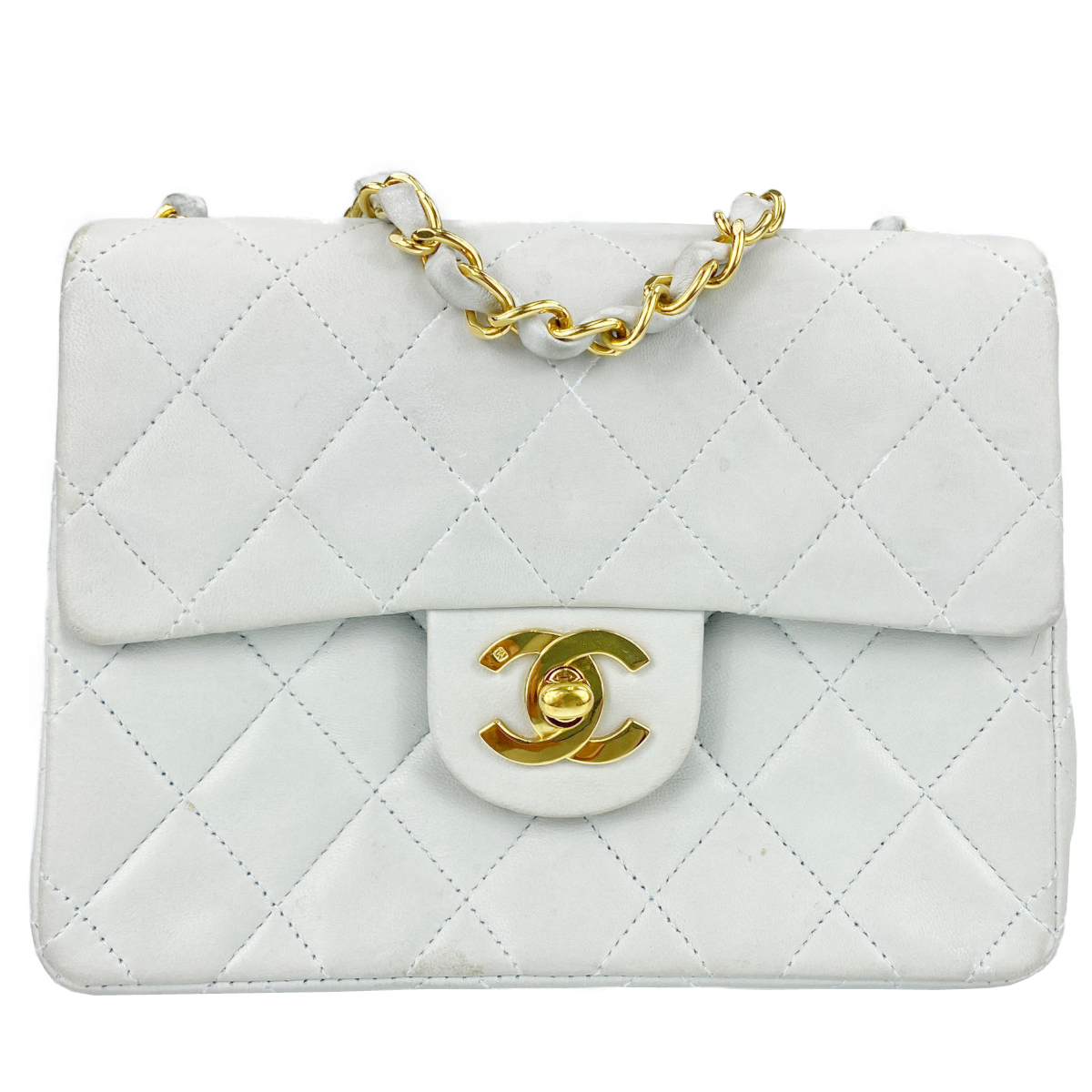 シャネル ミニマトラッセ 18㎝ ラムスキン ホワイト ショルダーバッグ