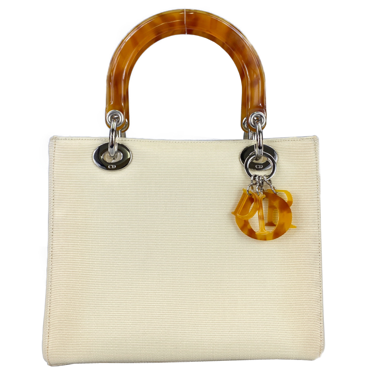 ディオール レディディオール ホースヘア― べっ甲 ホワイト ハンドバッグ