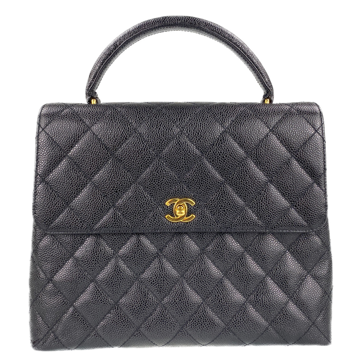 シャネル マトラッセ ケリー型 キャビアスキン ブラック ハンドバッグ