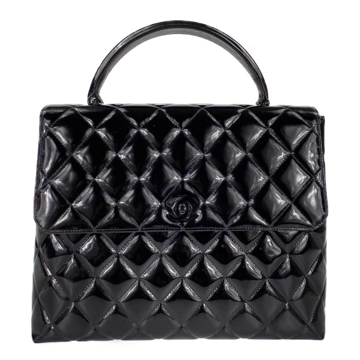 シャネル マトラッセ ケリー型 パテント ブラック ハンドバッグ