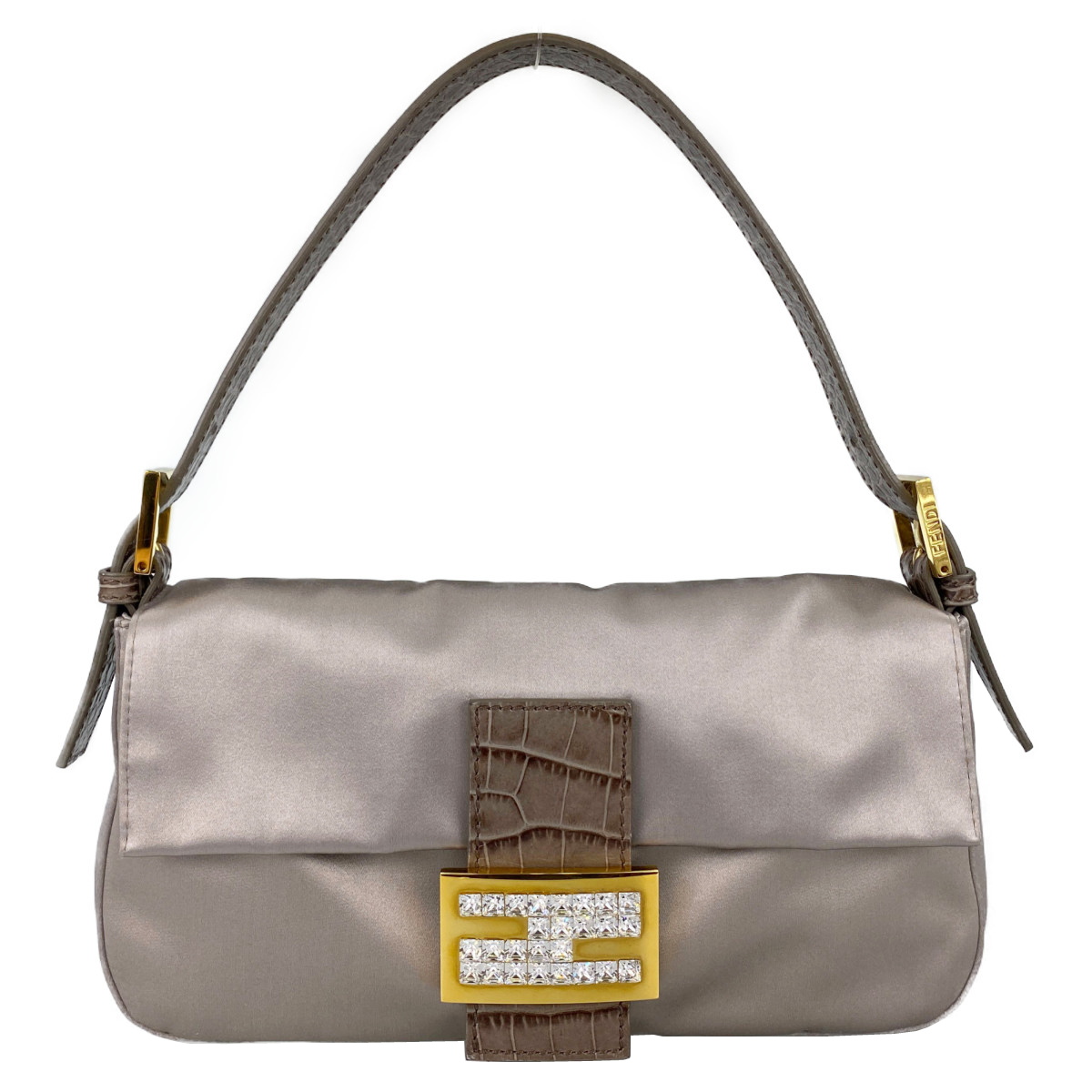 フェンディ マンマバゲット サテン クロコ ラインストーン ショルダーバッグ