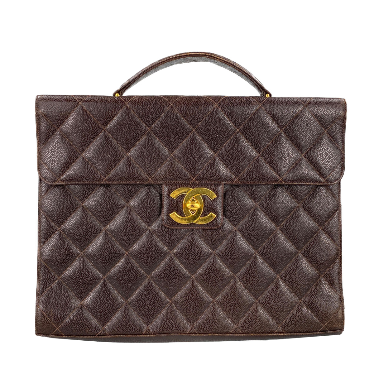 シャネル マトラッセ キャビアスキン ブラウン ハンドバッグ