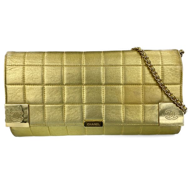 シャネル チョコバー カーフスキン ゴールド ショルダーバッグ