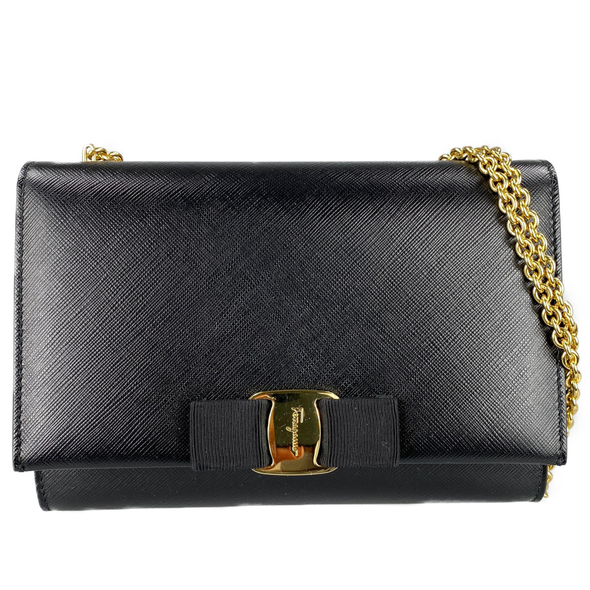 フェラガモ ヴァラ リボン レザー ブラック ショルダーバッグ