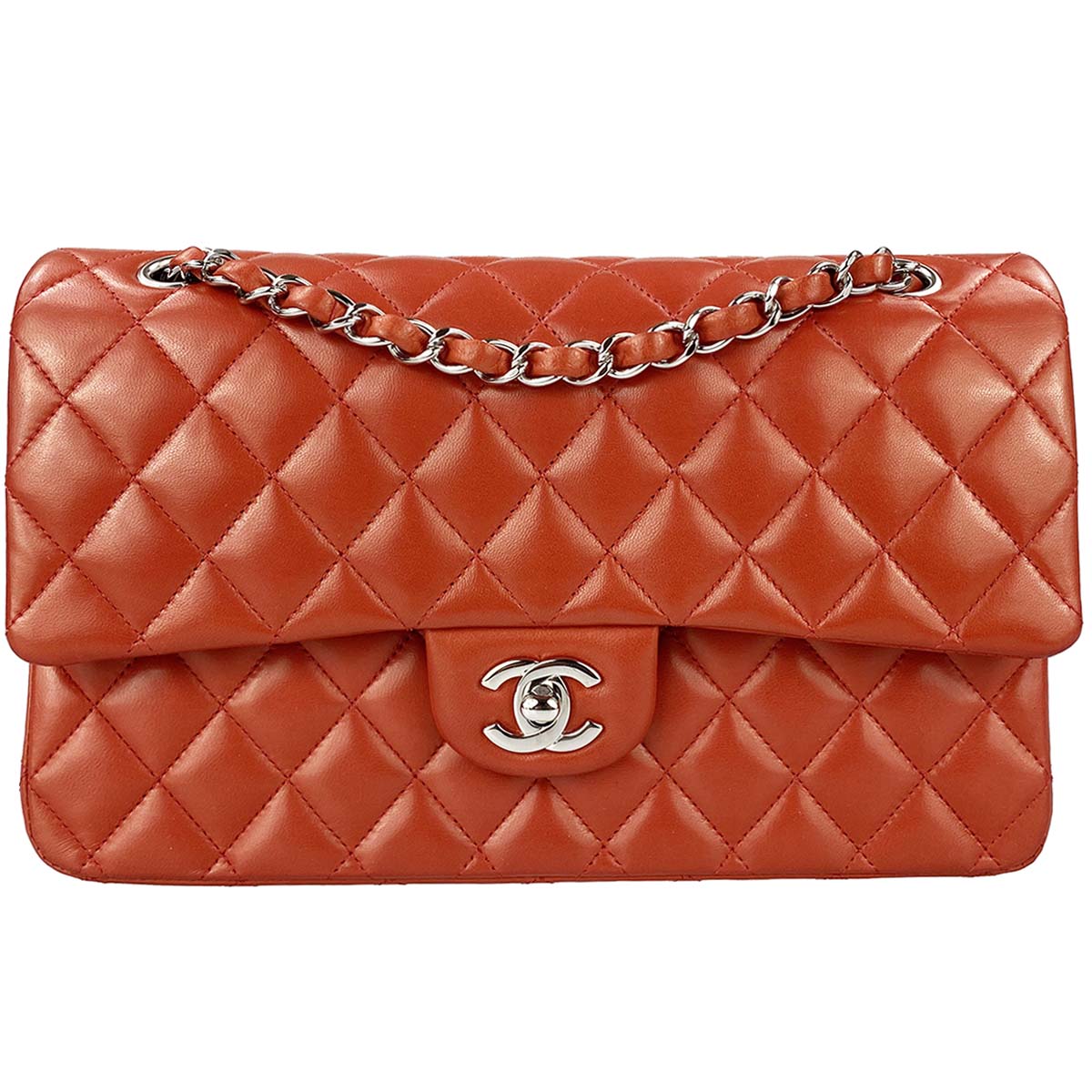 シャネル マトラッセ ラムスキン 25cm Wフラップ レッド ショルダーバッグ