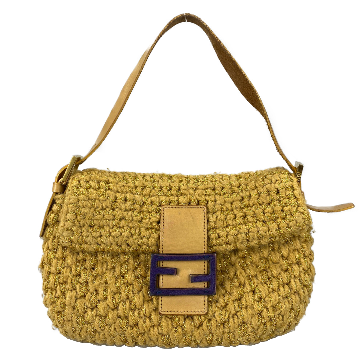 フェンディ マンマバゲット ニット レザー ショルダーバッグ