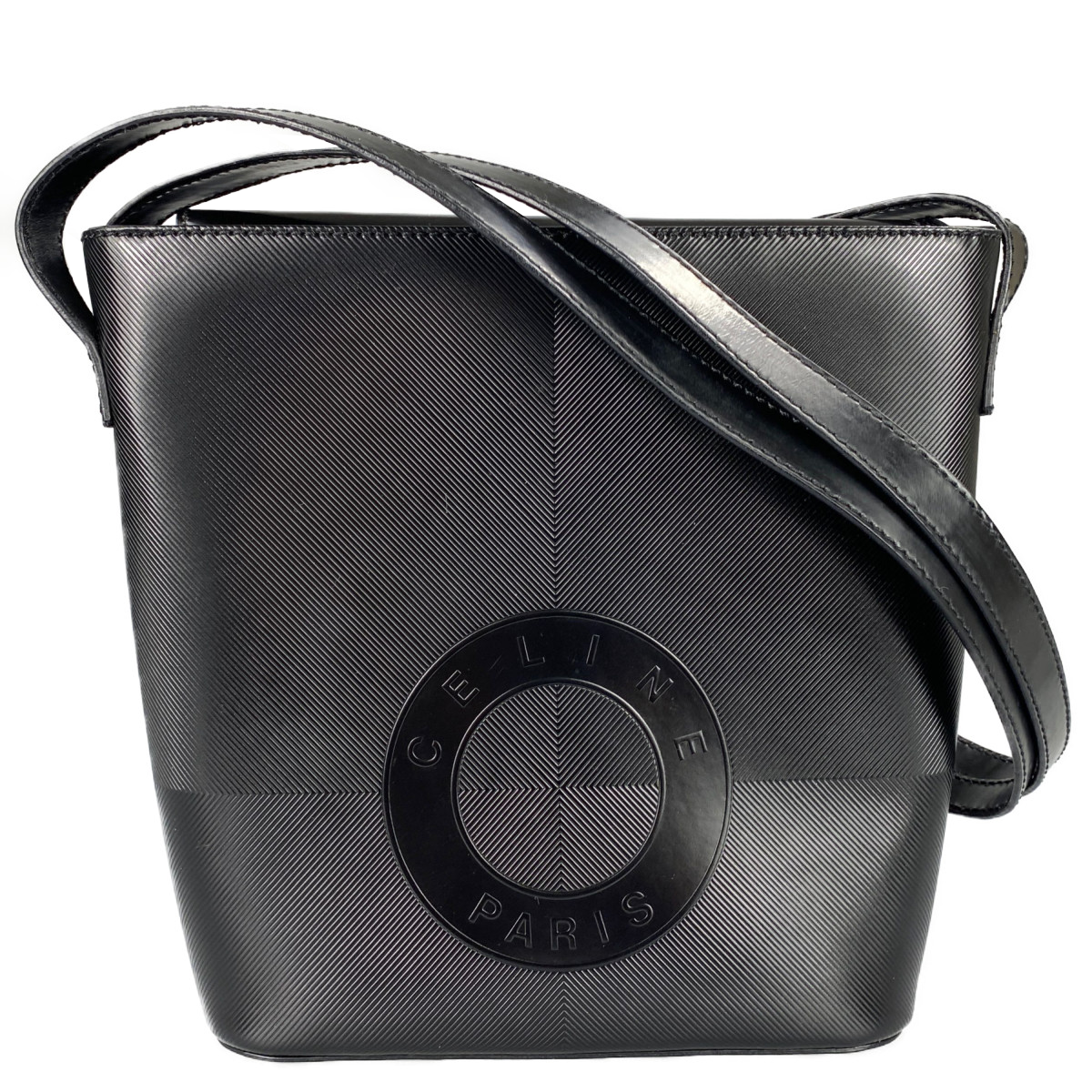 セリーヌ サークル ロゴ レザー ブラック ショルダーバッグ