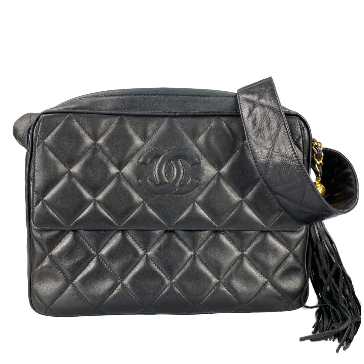 シャネル マトラッセ ラムスキン タッセル ブラック ショルダーバッグ