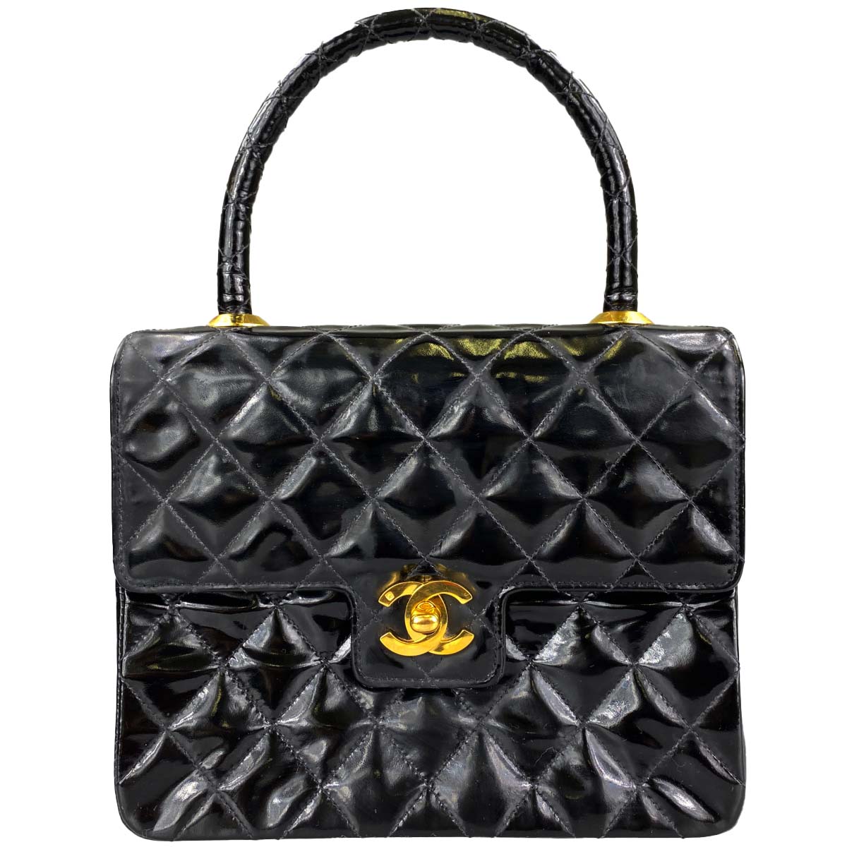 シャネル マトラッセ パテント ブラック ハンドバッグ
