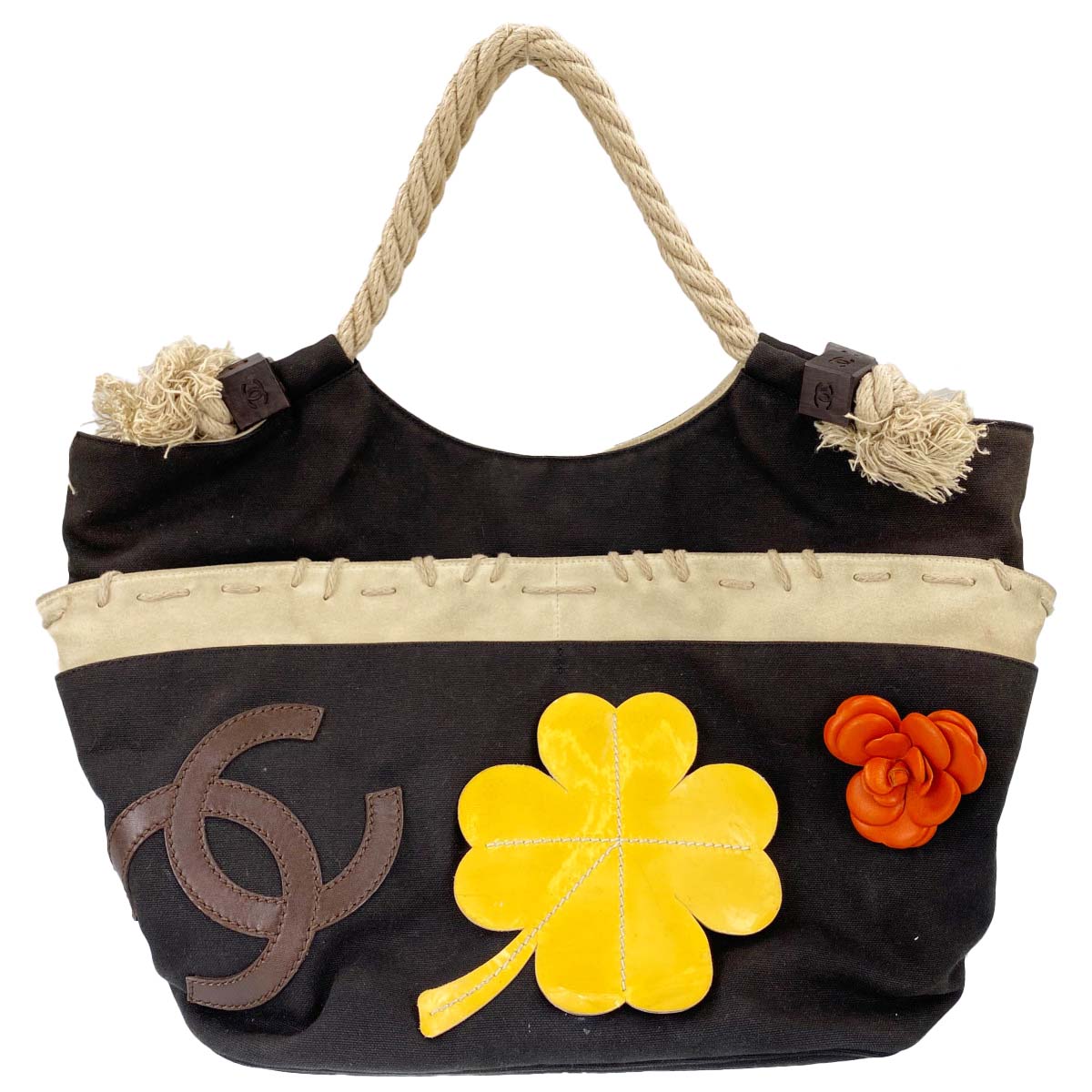 シャネル カメリア キャンバス フィッシュネット ブラック トートバッグ