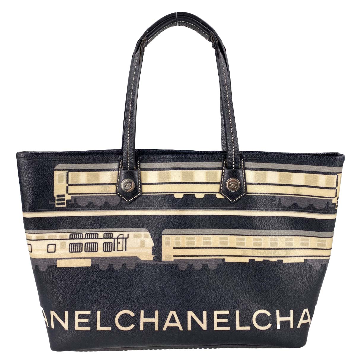 シャネル クルーズライン セントラルステーション コーティングキャンバス ブラック トートバッグ