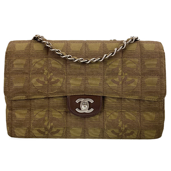 シャネル ニュートラベルライン ナイロンジャガード カーキ ショルダーバッグ