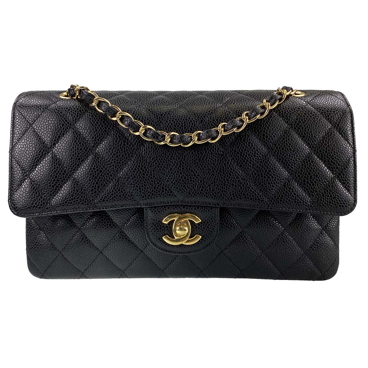 シャネル マトラッセ キャビアスキン 25㎝ Wフラップ ブラック ショルダーバッグ