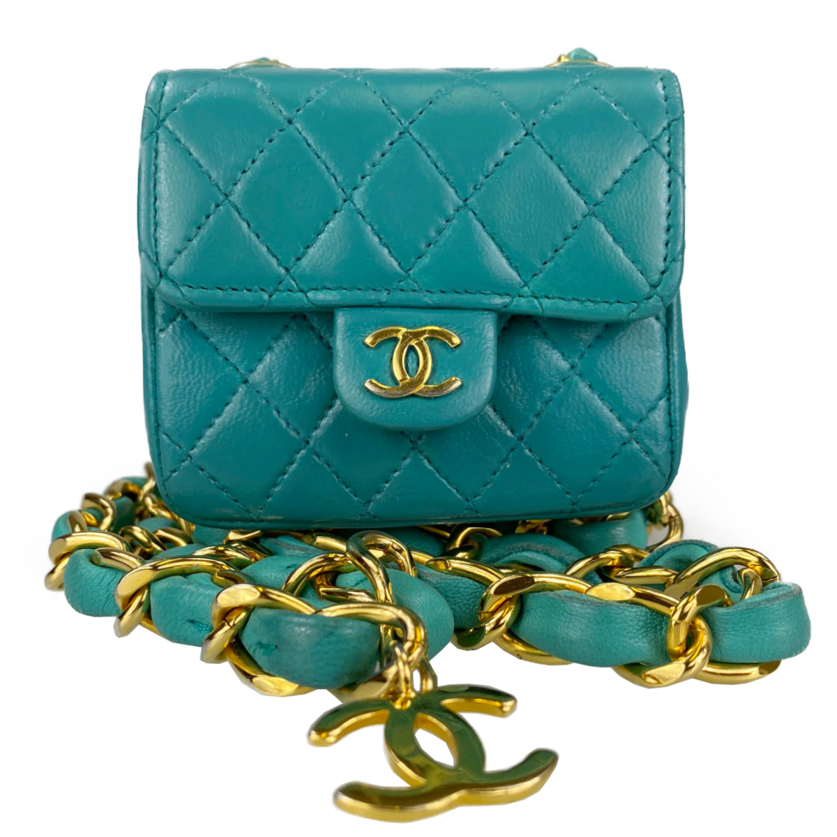 シャネル ミニミニマトラッセ ラムスキン ターコイズブルー ショルダーバッグ