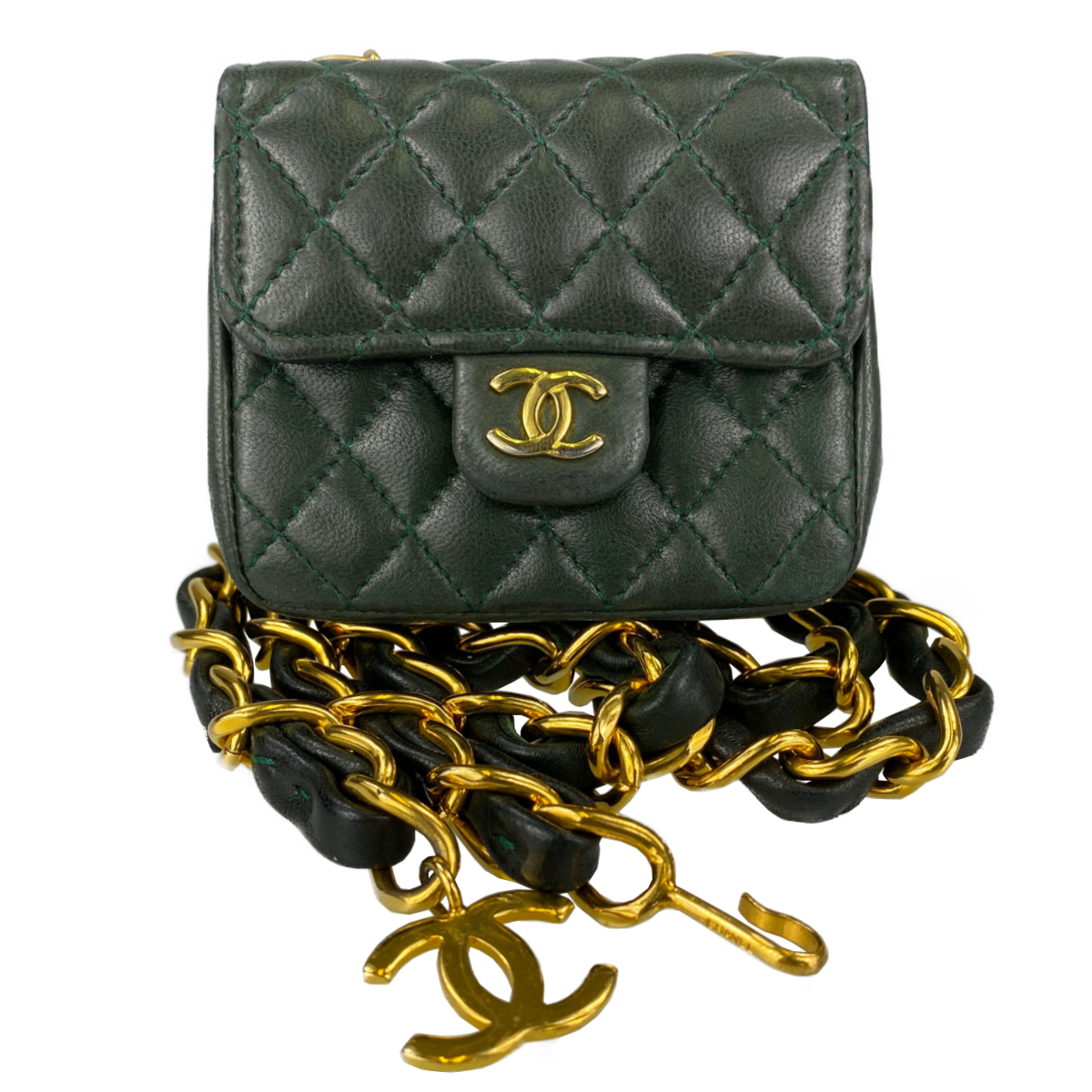 シャネル ミニミニマトラッセ ラムスキン ダークグリーン ショルダーバッグ