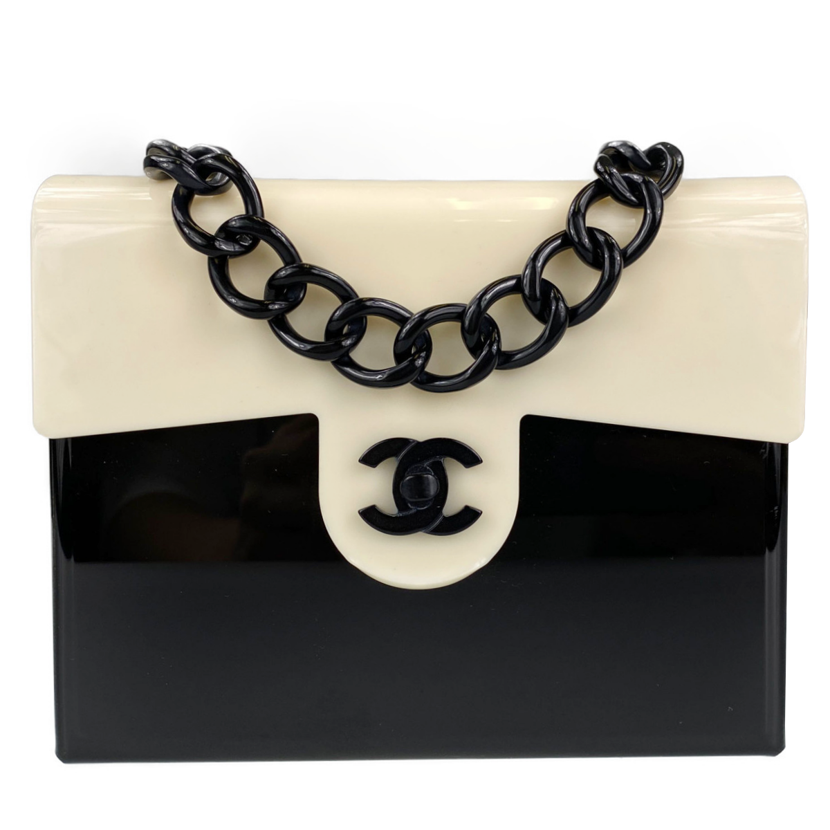 シャネル バイカラー プラスティック ブラック ホワイト ショルダーバッグ