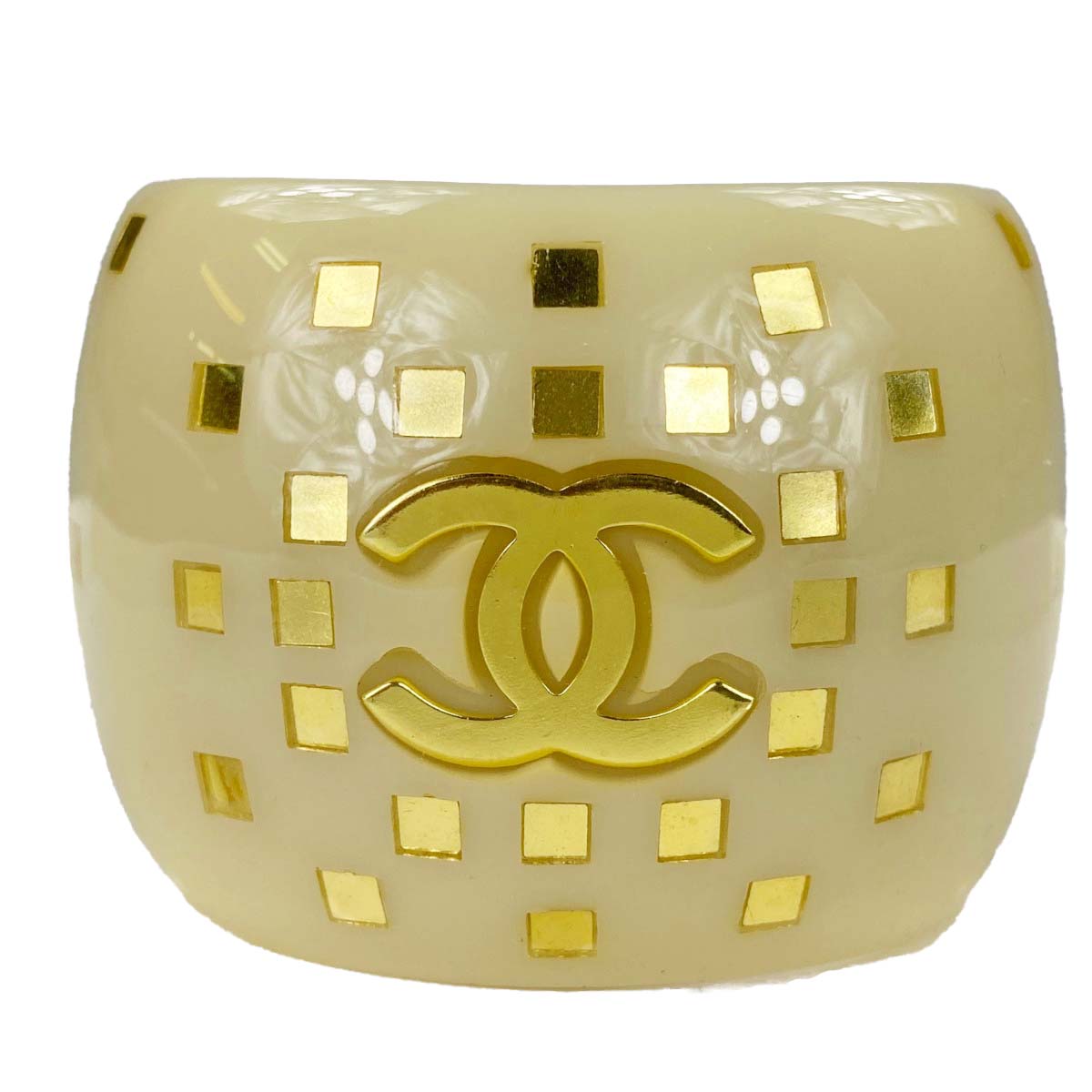シャネル プラスティック CCロゴ クリーム ゴールド バングル