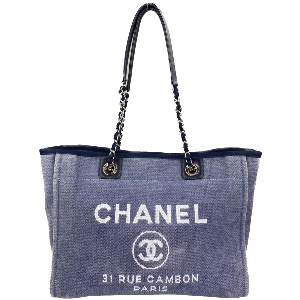 シャネル ドーヴィル デニム レザー ネイビー トートバッグ