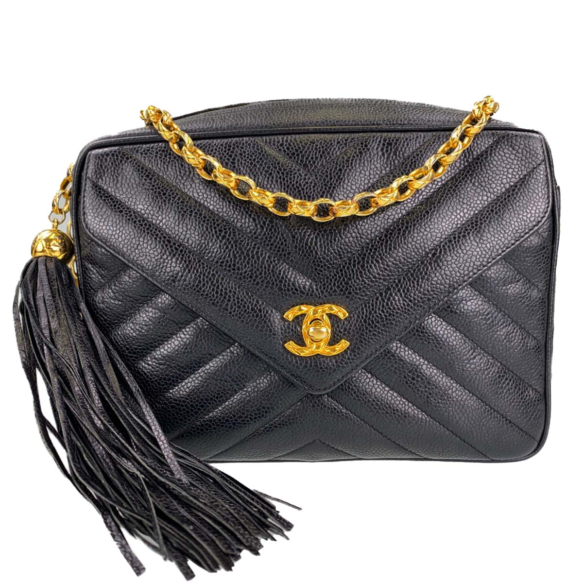 シャネル Vステッチ キャビアスキン ブラック ショルダーバッグ