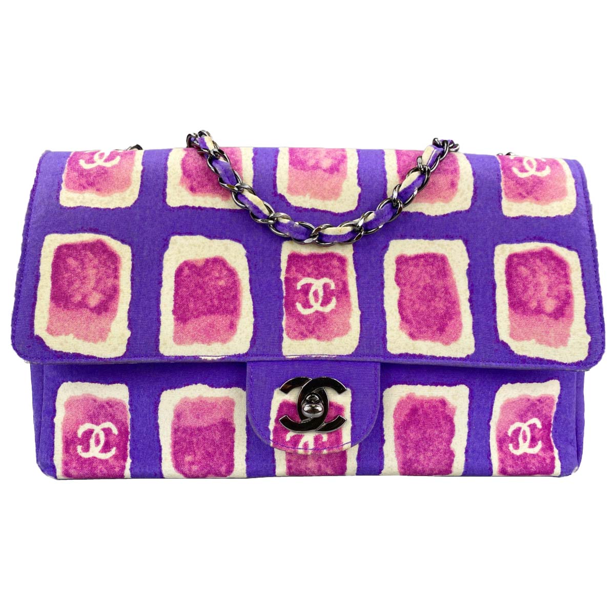 シャネル 水彩プリント キャンバス パープル ピンク ショルダーバッグ