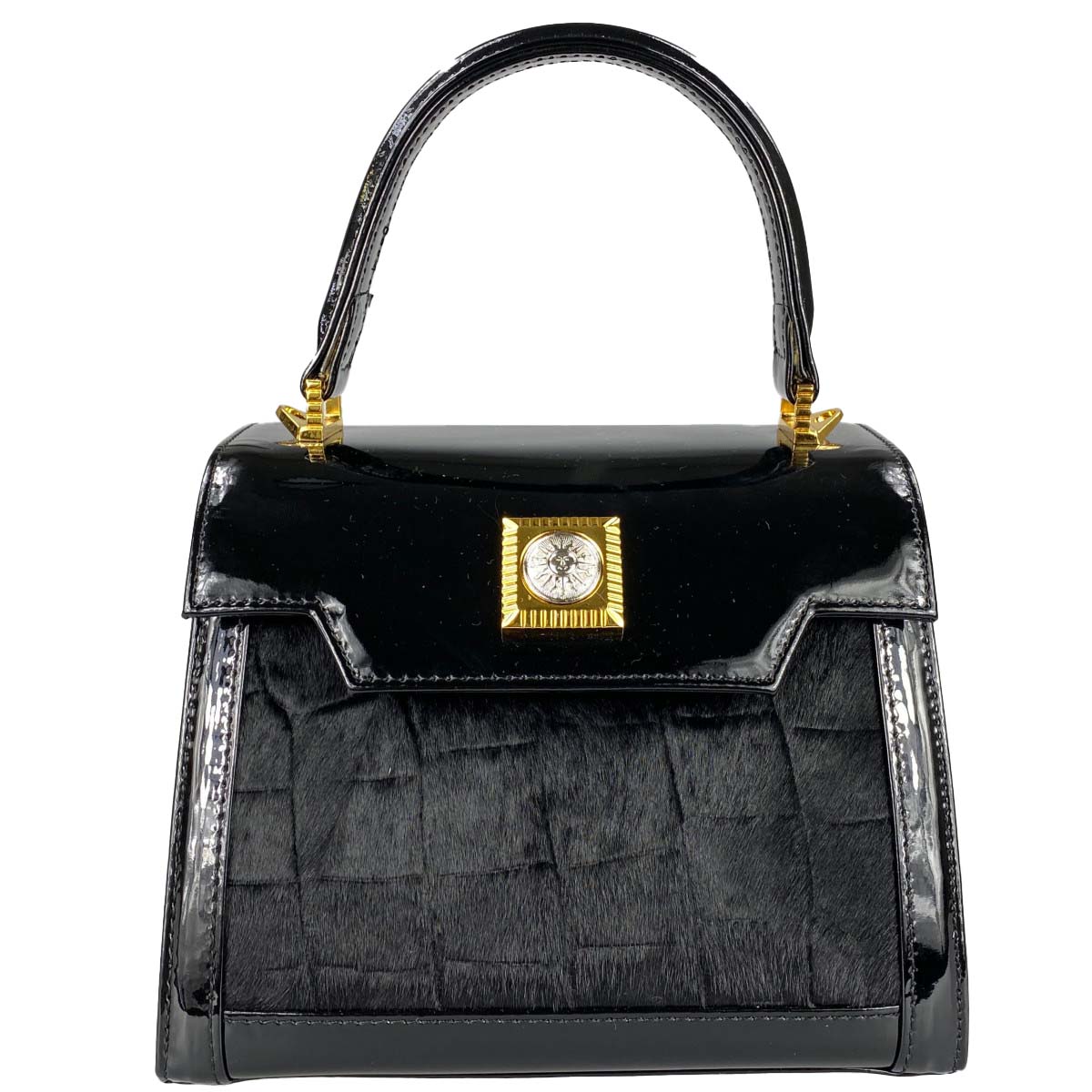 ジャンニ・ヴェルサーチェ パテント ハラコ ハンドバッグ
