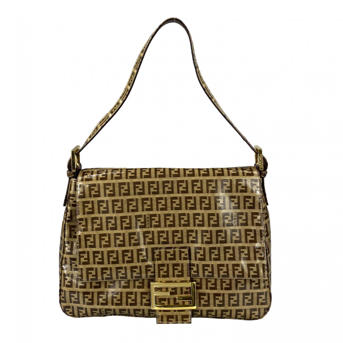 フェンディ マンマバゲット ズッキーノ PVC レザー ブラウン ショルダーバッグ