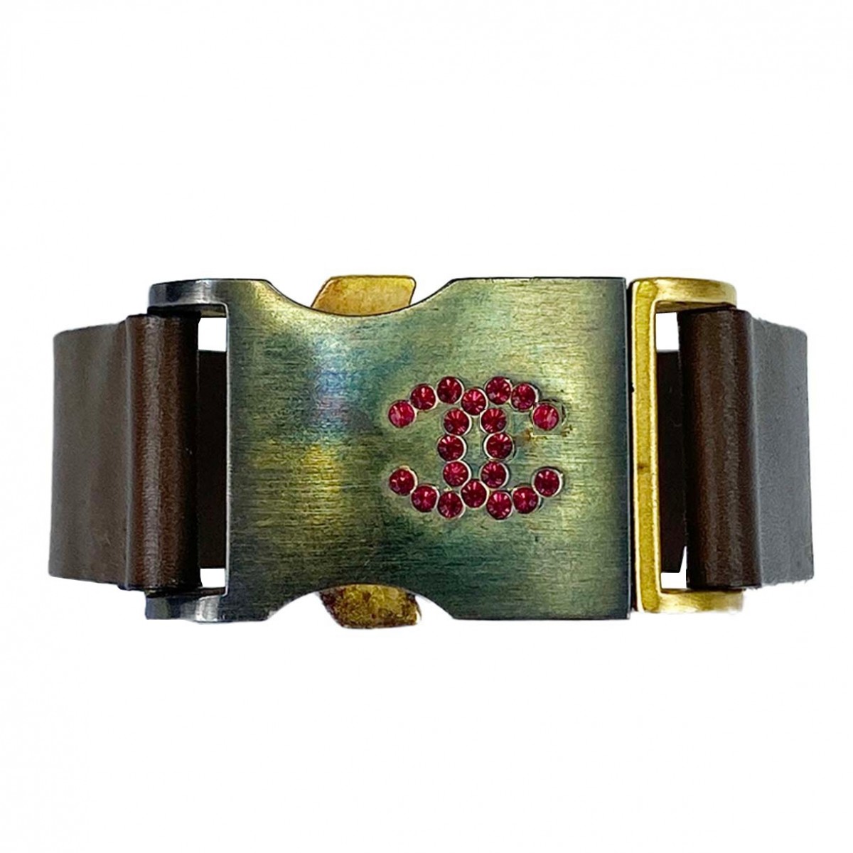 シャネル レザー メタル CCロゴ ラインストーン ブレスレット