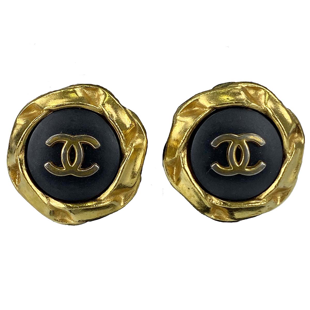 シャネル ゴールドメッキ CCロゴ ブラック ゴールド イヤリング