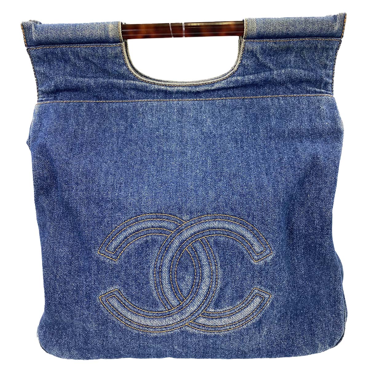 シャネル デニム レザー CCロゴ ブルー ハンドバッグ