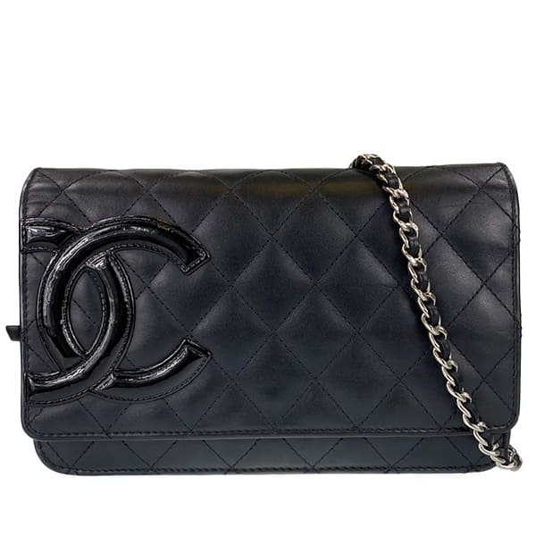 シャネル カンボンライン カーフスキン チェーンウォレット ブラック 財布