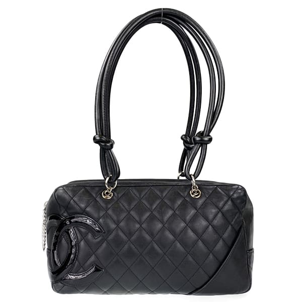 シャネル カンボンライン ボーリング カーフスキン ブラック ショルダーバッグ