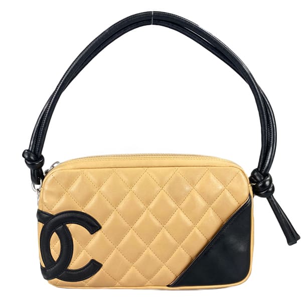 シャネル カンボンライン カーフスキン ベージュ ハンドバッグ