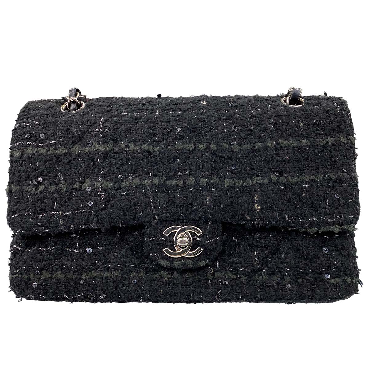 シャネル マトラッセ ツイード Wフラップ25㎝ ブラック ショルダーバッグ